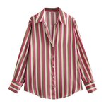 Women's Satin Blouse Manufacturer - Striped Retro Front Button-up Long Sleeve Shirt