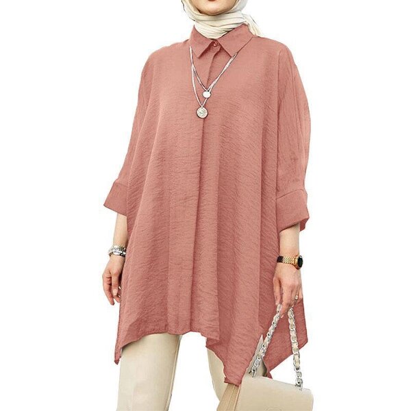Muslim Blouse Manufacturer - Wholesale Cheap Malaysia Solid Color Pleated Long Sleeve