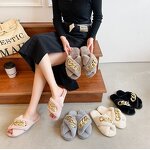 Home Slippers Manufacturer - Round Head Thick Soled One Line Plush Metal Chain Cotton