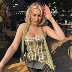 Women's Satin Vest Manufacturer - Green White Lace Patchwork Waist-slimming Sexy Top