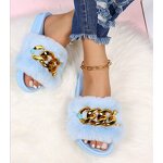 Women's Fur Sandals Manufacturer - Large Size Outer Wear Metal Chain Ladies Slippers