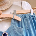 Girls Clothing Set Manufacturer - 2024 Summer Sleeveless Denim V Neck Wide Leg Pants