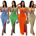 Women's Chiffon Dress Manufacturer - Cross-Border Sexy Knitted Halter Backless Solid Color