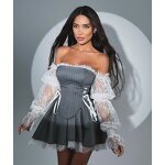 Women's Dress Manufacturer - 2025 Spring Off-shoulder Lace Stitching Irregular Top