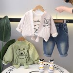 Boys Clothing Set Manufacturer - Spring Autumn Cartoon Bear Jacket T-shirt Denim Pants