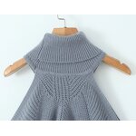 Women's Knitted Crop Sweater Manufacturer - Gray Turtleneck Shoulder Hollow Out Long Sleeve