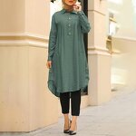 Muslim Blouse Manufacturer - High Quality Solid Color Pleated S~5XL Arabic Long Tops