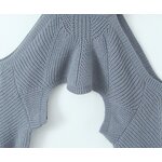 Women's Knitted Crop Sweater Manufacturer - Gray Turtleneck Shoulder Hollow Out Long Sleeve