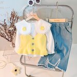 Girls Clothing Set Manufacturer - Spring Autumn Floral Vest Doll Collar Shirt Jeans 3Pcs