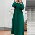 Muslim Cardigan Dress Manufacturer - Bow Tie Polo Collar Long Sleeve Pocket Loose