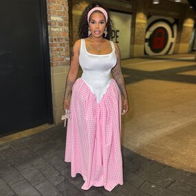 Women's Maxi Dress Manufacturer - Casual Slim Camisole Patchwork Plaid Print Loose