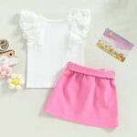Girls Clothing Set Manufacturer - 1-5Y Lace Flying Sleeve Vest Top Button Skirt With Belt
