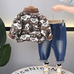 Boys Clothing Set Manufacturer - Spring Autumn Cartoon Bear Jacket T-shirt Denim Pants