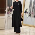 Muslim Two Piece Set Manufacturer - Side Slit Long Shirt Wide Leg Pants Robe In Stock