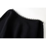 Women's Knitted Sweater Manufacturer - Black Beading Asymmetrical Design Long Sleeve