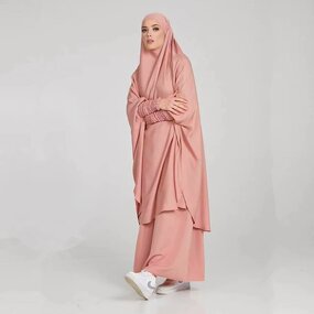 Burqa Abaya Set Manufacturer - 2 Piece Nida Hoodie Full Cover Khimar Prayer Dress