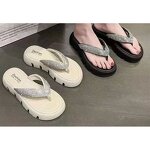 Women's Flip Flops Manufacturer - Rubber Sole Diamond Decoration Lightweight Sandals