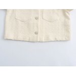 Women's Tweed Jacket Manufacturer - Front Pockets Single Breasted Beige Turn Down Collar