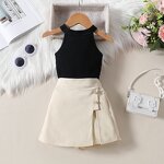 Girls Clothing Set Manufacturer - Summer Halter Pit Strip Sleeveless Top Irregular Shorts