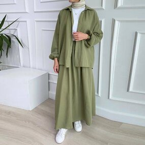 Muslim Two Piece Set Manufacturer - Spring Autumn Puff Sleeve Shirt Skirt Set In Stock