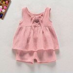 Girls Clothing Set Manufacturer - 2024 Summer Cotton Sleeveless Vest Dress Shorts 2pcs