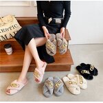 Home Slippers Manufacturer - Round Head Thick Soled One Line Plush Metal Chain Cotton