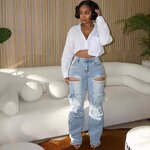 Women's Jeans Manufacturer - Straight Leg Boot Cut Dark Denim Rhinestone Tassels Hip Hop