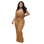 Women's Knitted Set Manufacturer - European American Handcrafted Fringe Skirt Two-piece