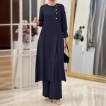Muslim Two Piece Set Manufacturer - Side Slit Long Shirt Wide Leg Pants Robe In Stock