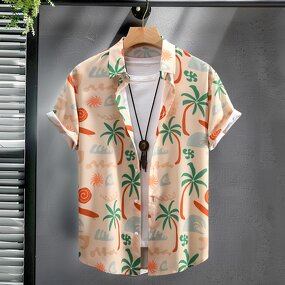 Men's Beach Shirt Manufacturer - 2024 Vacation Short Sleeve Trendy Printed Leisure