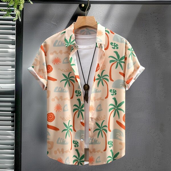 Men's Beach Shirt Manufacturer - 2024 Vacation Short Sleeve Trendy Printed Leisure