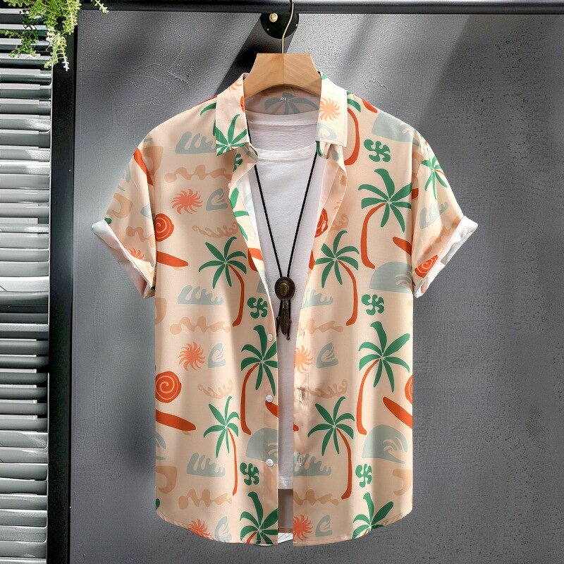 Men's Beach Shirt Manufacturer - 2024 Vacation Short Sleeve Trendy Printed Leisure
