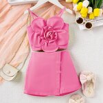 Girls Outfit Manufacturer - Summer 3D Floral Sling Top Skirt Shorts Princess 2Pcs