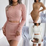 Women's Sweater Set Manufacturer - Knitted Warm Winter Two Piece Skirt Set Ready to Ship