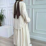 Muslim Two Piece Set Manufacturer - Spring Autumn Puff Sleeve Shirt Skirt Set In Stock