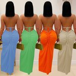 Women's Chiffon Dress Manufacturer - Cross-Border Sexy Knitted Halter Backless Solid Color