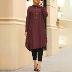 Muslim Blouse Manufacturer - High Quality Solid Color Pleated S~5XL Arabic Long Tops
