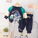Boys Clothing Set Manufacturer - Spring Autumn Spaceman Sweatshirt Patchwork Pant 2Pcs