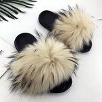 Women's Fur Slippers Manufacturer - New Flat Raccoon Fox Fur Fashion Luxury Shoes