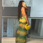 Women's Maxi Dress Manufacturer - 2024 Sling Backless See Through High Slit Bright Color