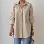Women's Work Shirt Manufacturer - Spring Autumn Solid Color Split Hem Long Sleeve Blouse