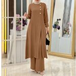 Muslim Two Piece Set Manufacturer - Side Slit Long Shirt Wide Leg Pants Robe In Stock