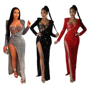 Women's Sequin Set Manufacturer - 2024 Glitter Prom Party Dress and Bodysuit Two Piece
