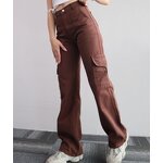Women's Cargo Pants Manufacturer - 2024 Solid Color Mid-waist Wide Leg Casual Trousers