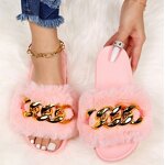 Women's Fur Sandals Manufacturer - Large Size Outer Wear Metal Chain Ladies Slippers