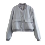 Women's Bomber Jacket Manufacturer - Vintage Solid Lapel Zipper Long Sleeve Casual Coat