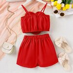 Girls Outfit Manufacturer - Summer 3D Floral Sling Top Skirt Shorts Princess 2Pcs
