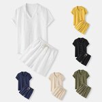 Men's Linen Set Manufacturer - 2024 Summer Stylish Solid Color Shirt Shorts Casual