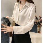 Women's Chiffon Shirt Manufacturer - Autumn Pure Color V-neck Long Sleeve Business Wear