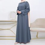 Muslim Satin Dress Manufacturer - Djellaba Round Neck Belt Plus Size Long Sleeve